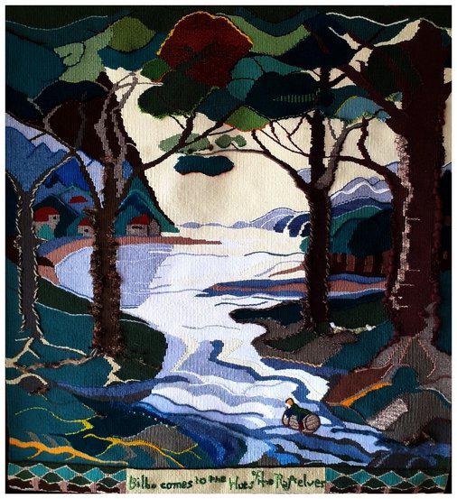 Dans le monde de Tolkien, tapisserie contemporaine de haute lice, Atelier Enila Tityad