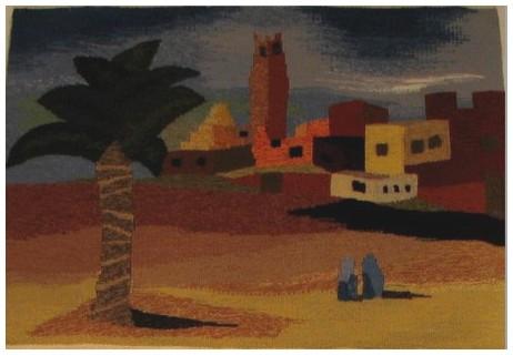 Paysage Berbère, tapisserie contemporaine de haute lice, Atelier Enila Tityad